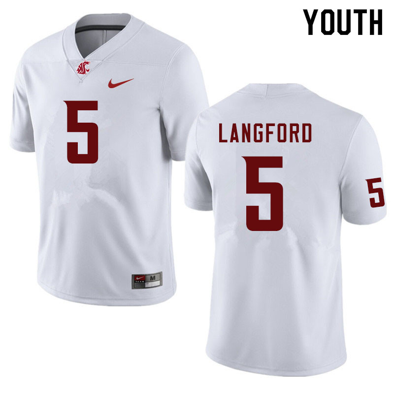 Youth #5 Derrick Langford Washington State Cougars College Football Jerseys Sale-White